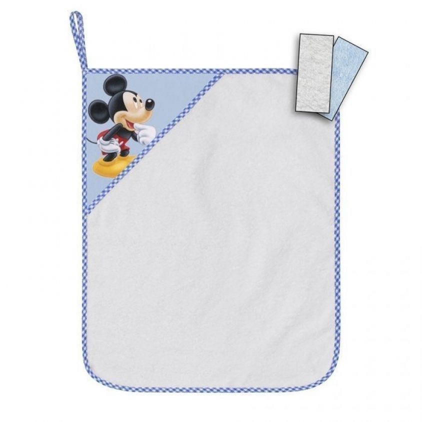 Asciugamano bimbo con Topolino in cotone bianco e azzurro